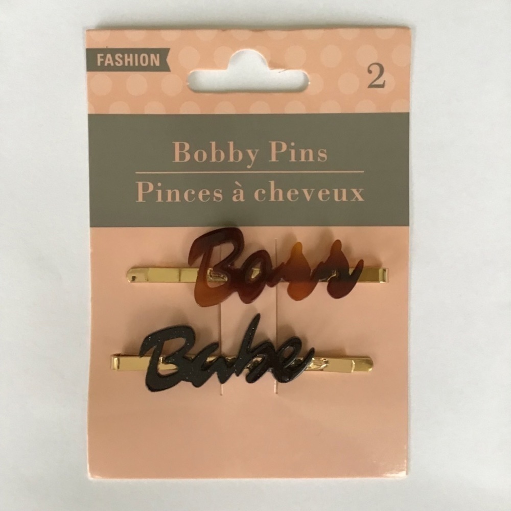 NEW Boss & Babe PAIR Adult Hair Bobby Pins Clips Faux Tortoise Black Shimmer - Picture 2 of 4
